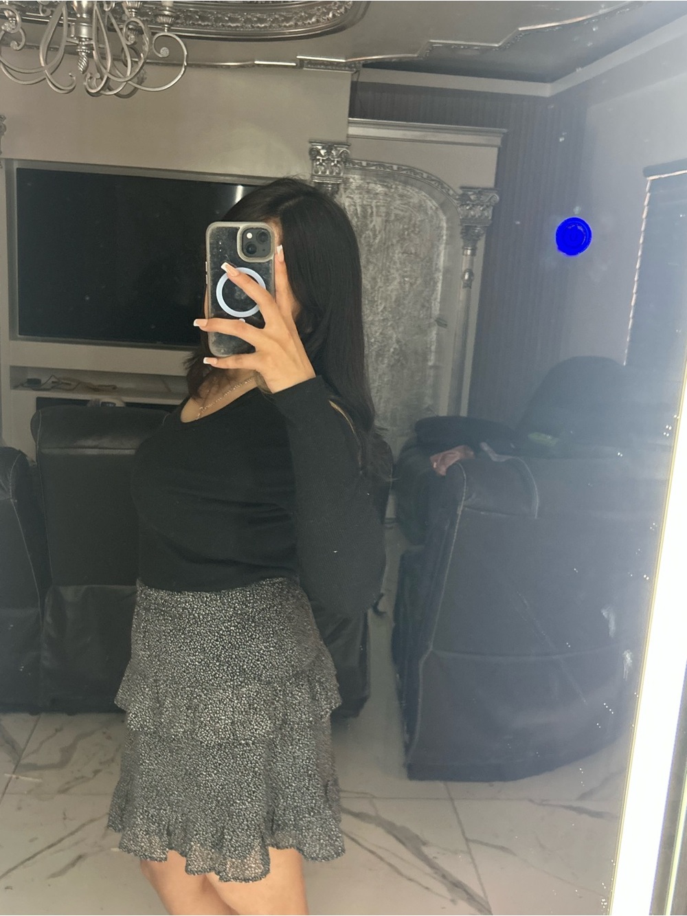 Black leopard print Ruffle Tiered Mini Skirt - Picture 3 of 9